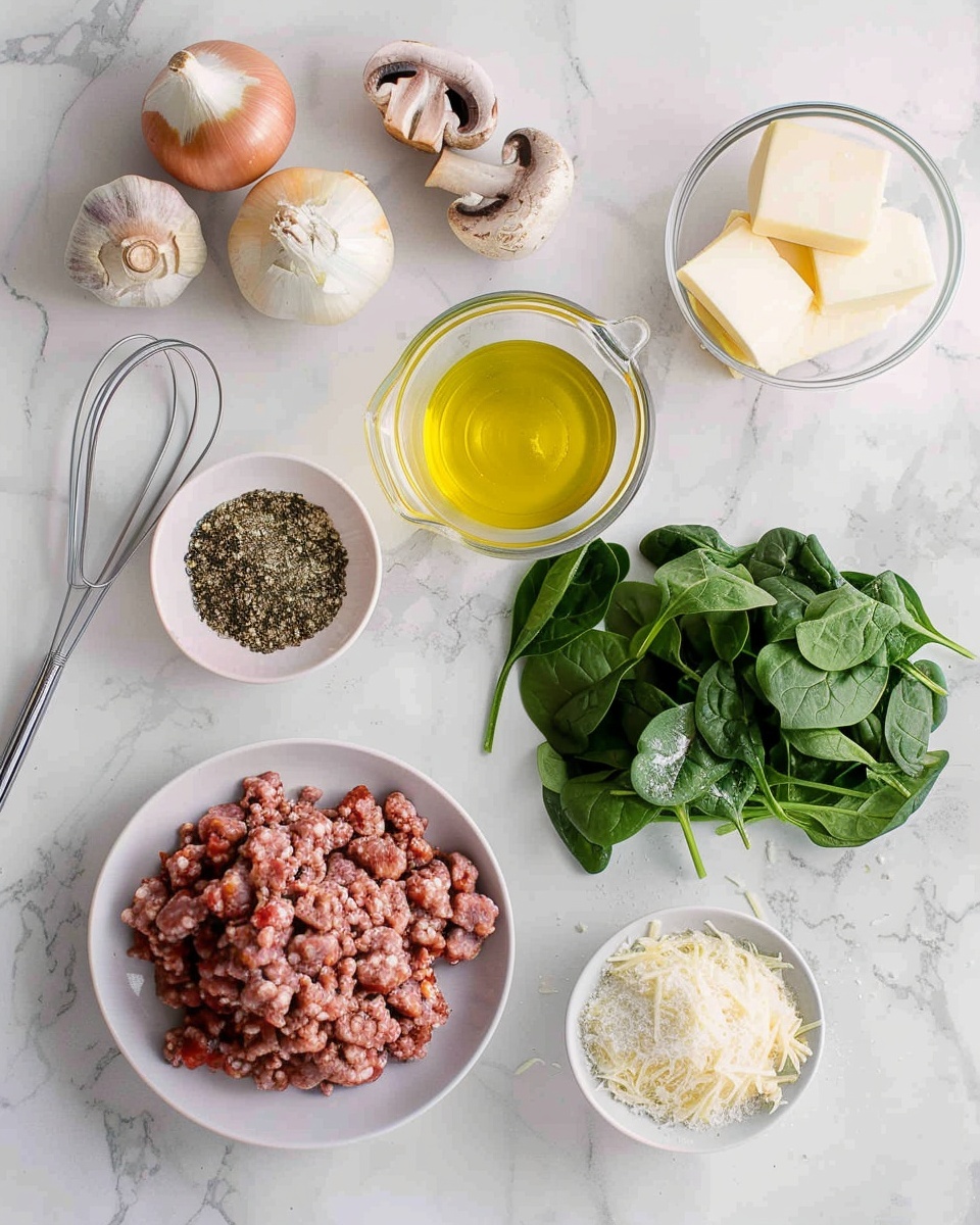 Large white bowl filled with creamy Italian sausage lasagna soup, brimming with wide, ruffled-edge lasagna noodles submerged in a rich, velvety broth speckled with browned sausage crumbles, fresh spinach leaves, and diced tomatoes, garnished generously with freshly cracked black pepper, photographed from above on a white marble surface with natural lighting, styled as a professional food magazine hero shot, photo taken with an iphone --ar 4:5 --v 7