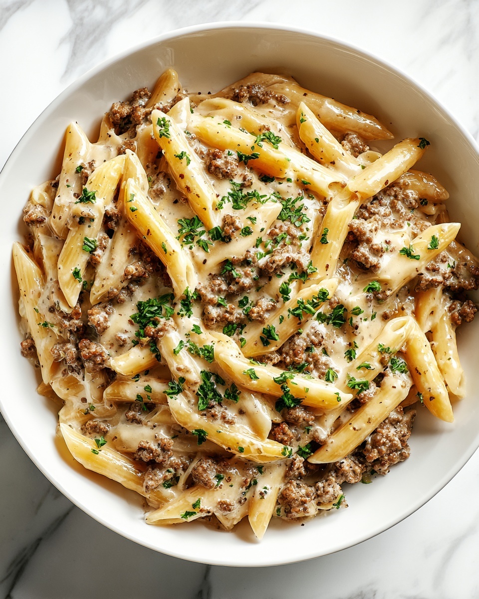 High Protein Creamy Ground Beef Pasta Recipe