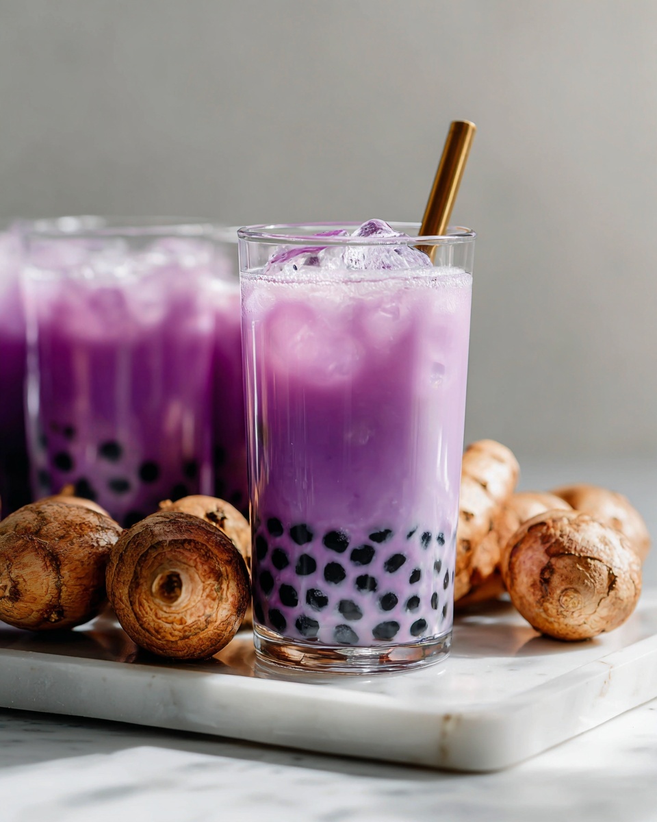 Creamy Taro Milk Tea with Purple Sweet Potato Powder and Boba Recipe