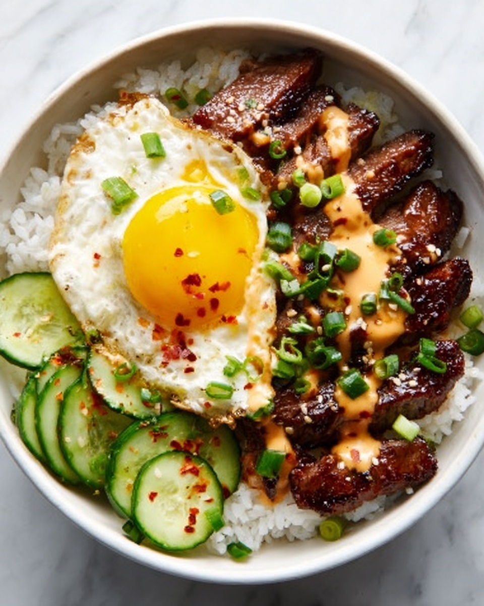 Korean BBQ Steak Rice Bowls with Spicy Cream Sauce Recipe