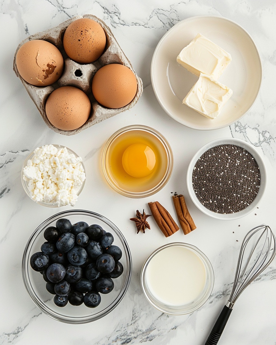 Single white plate holding a single square slice of baked rice pudding with a golden, slightly caramelized crust on top, revealing tender, creamy rice grains beneath, pockets of vibrant purple blueberry filling visible inside the slice, fresh plump blueberries scattered on top and beside the slice, close-up angled view capturing the texture contrast between the crust and soft interior, placed on a clean white marble surface, bathed in natural light, styled like a cozy food blog serving, photo taken with an iphone --ar 4:5 --v 7