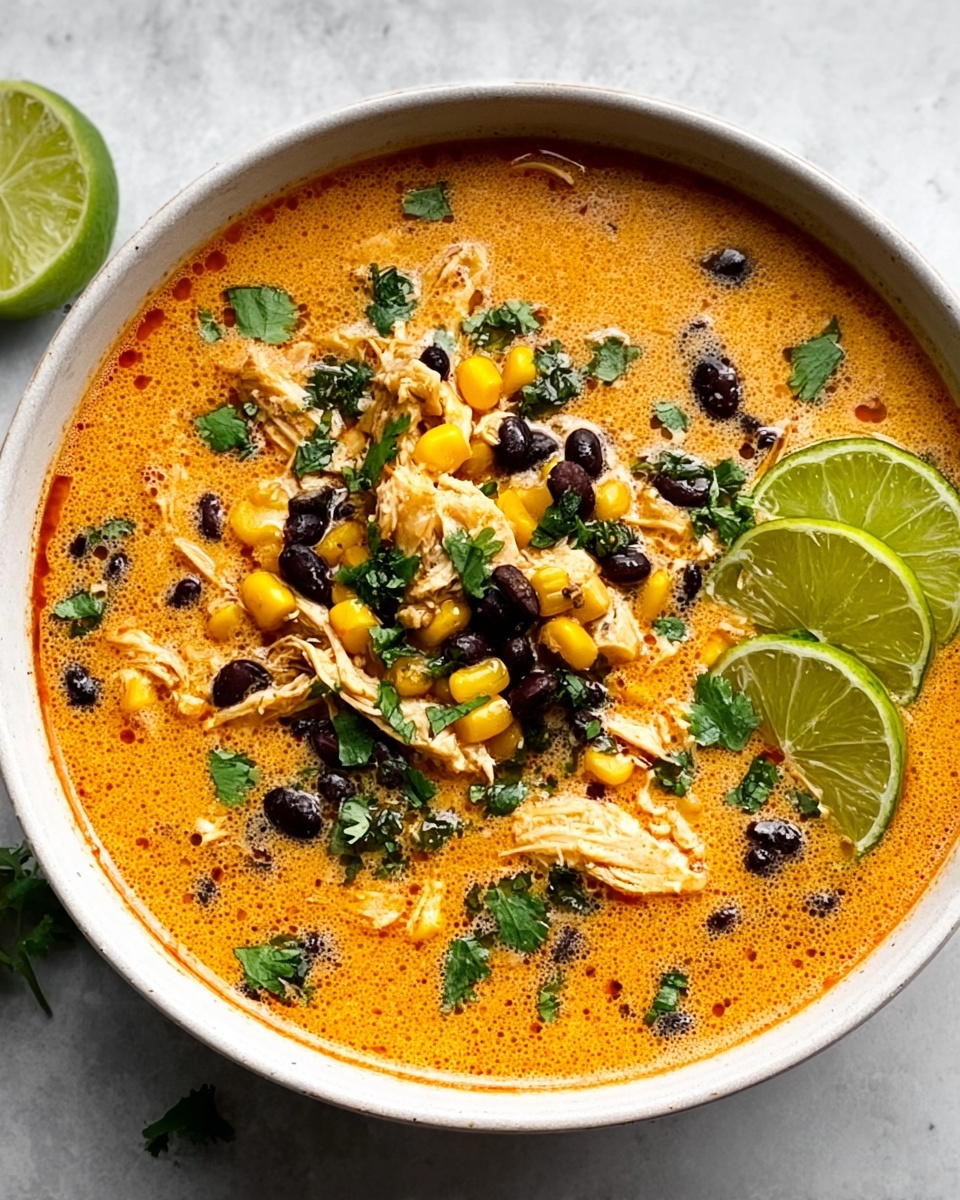 Creamy Chicken Poblano Soup with Black Beans, Corn, and Lime Recipe