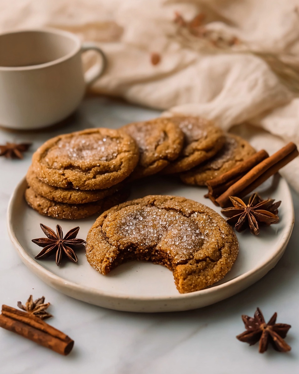 White ceramic plate filled with a full stack of freshly baked cinnamon sugar cookies, evenly rounded with a golden-brown texture and slight cracks on top, each cookie dusted with a light sprinkle of granulated sugar, alongside several cinnamon sticks arranged artistically next to the plate, all set on a white marble countertop, captured in soft natural lighting with a professional 3/4 angle food magazine hero shot, photo taken with an iphone --ar 4:5 --v 7