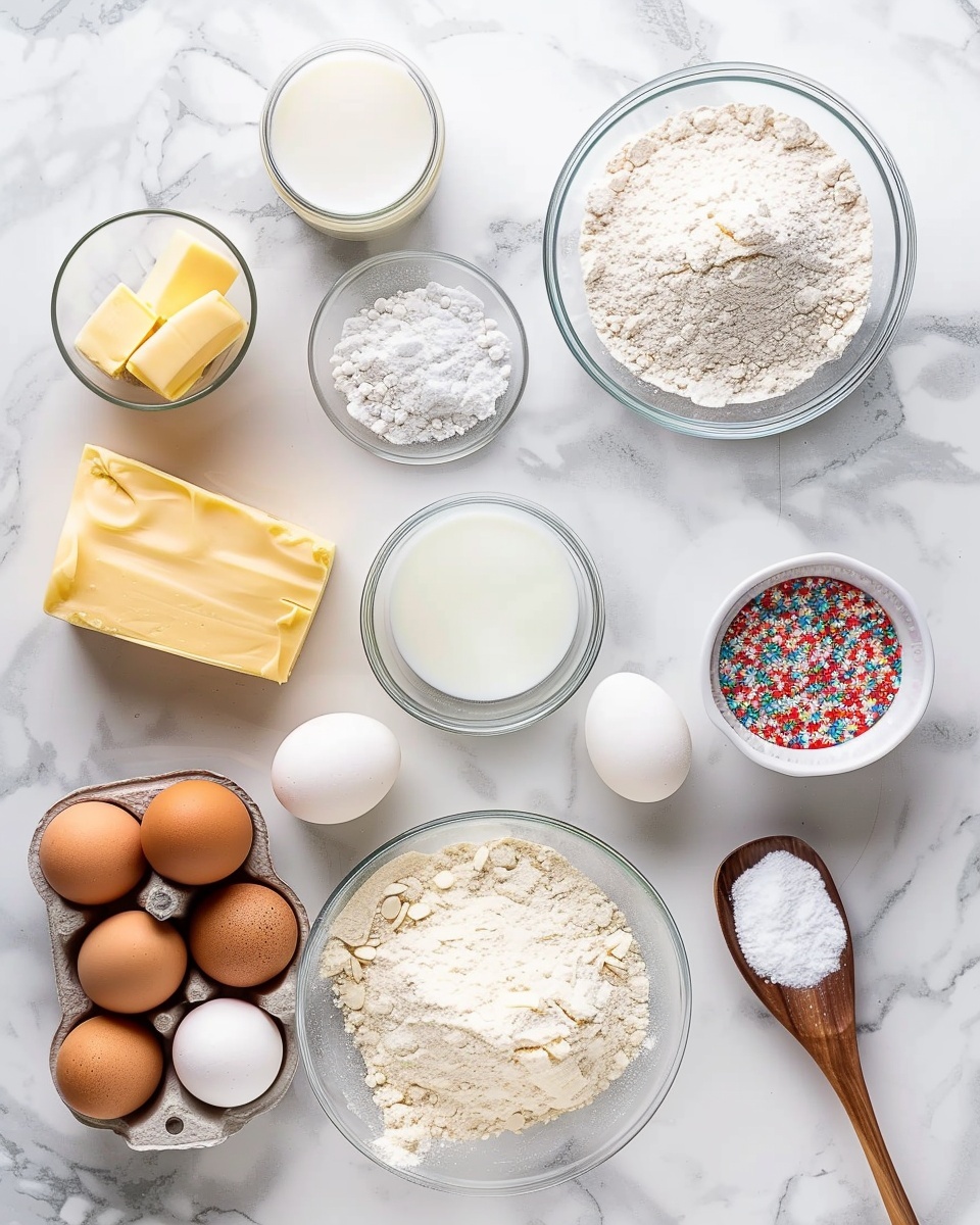 Gluten-Free Funfetti Birthday Cake Recipe 5 Single white plate featuring a single slice of colorful funfetti cake with two thick, moist layers embedded with vibrant rainbow sprinkles, generously filled and frosted with smooth white buttercream, topped with matching rainbow sprinkles along the edges, accompanied by a delicate piped buttercream rosette on the side accented with sprinkles, angled close-up revealing the soft crumb texture and creamy frosting, placed on white marble surface with natural lighting, styled for an elegant food blog presentation, photo taken with an iphone --ar 4:5 --v 7