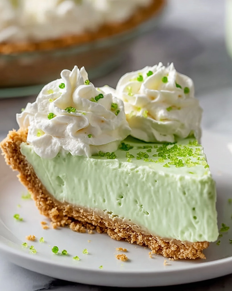Whole key lime pie in a white ceramic pie plate, featuring a smooth, creamy pale green filling atop a golden graham cracker crust, elegantly topped with swirls of fluffy white whipped cream and sprinkled with vibrant green lime zest crisps, perfectly centered and photographed from a professional 3/4 angle to highlight the texture and decoration, set on a pristine white marble countertop under natural lighting, styled like a hero shot from a food magazine, photo taken with an iphone --ar 4:5 --v 7