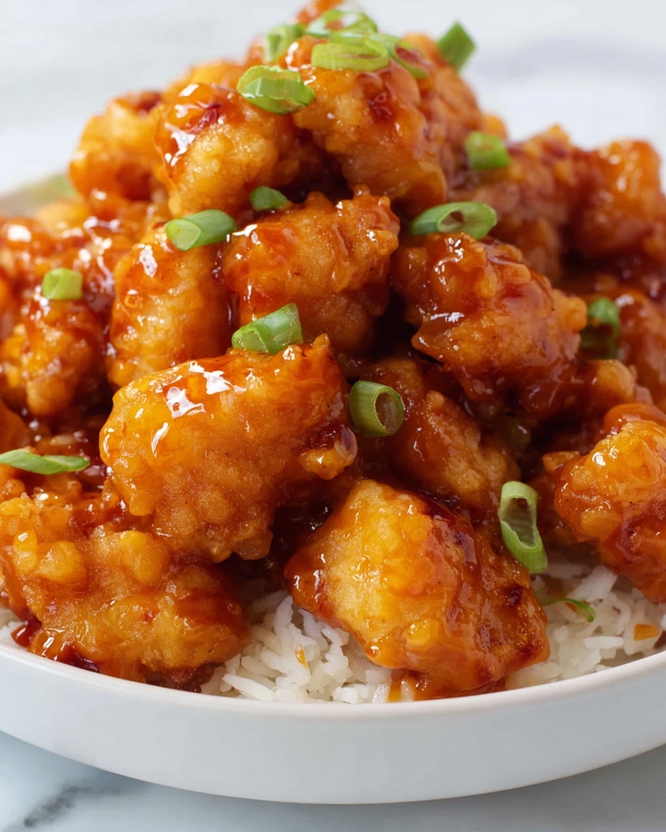 Chinese Orange Chicken Recipe 6 Large white bowl filled with a generous serving of golden crispy orange chicken pieces coated in a glossy, vibrant orange sauce, garnished with finely chopped green onions, served over a fluffy bed of white rice, accompanied by fresh orange slices arranged nearby, whole dish photographed at a 3/4 angle on a white marble countertop with natural lighting, professional food styling photo taken with an iphone --ar 4:5 --v 7
