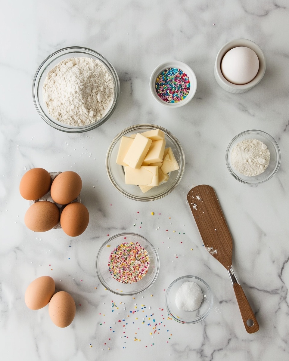 Easy Birthday Pound Cake Recipe 5 Single white plate featuring one thick slice of funfetti cake loaf, angled to reveal soft, moist interior studded with colorful sprinkles throughout, topped with a generous layer of smooth white glaze and a scattering of bright, round multicolored sprinkles, natural light highlighting the texture and vibrant details, styled on a white marble surface, intimate plated serving photo taken with an iphone --ar 4:5 --v 7