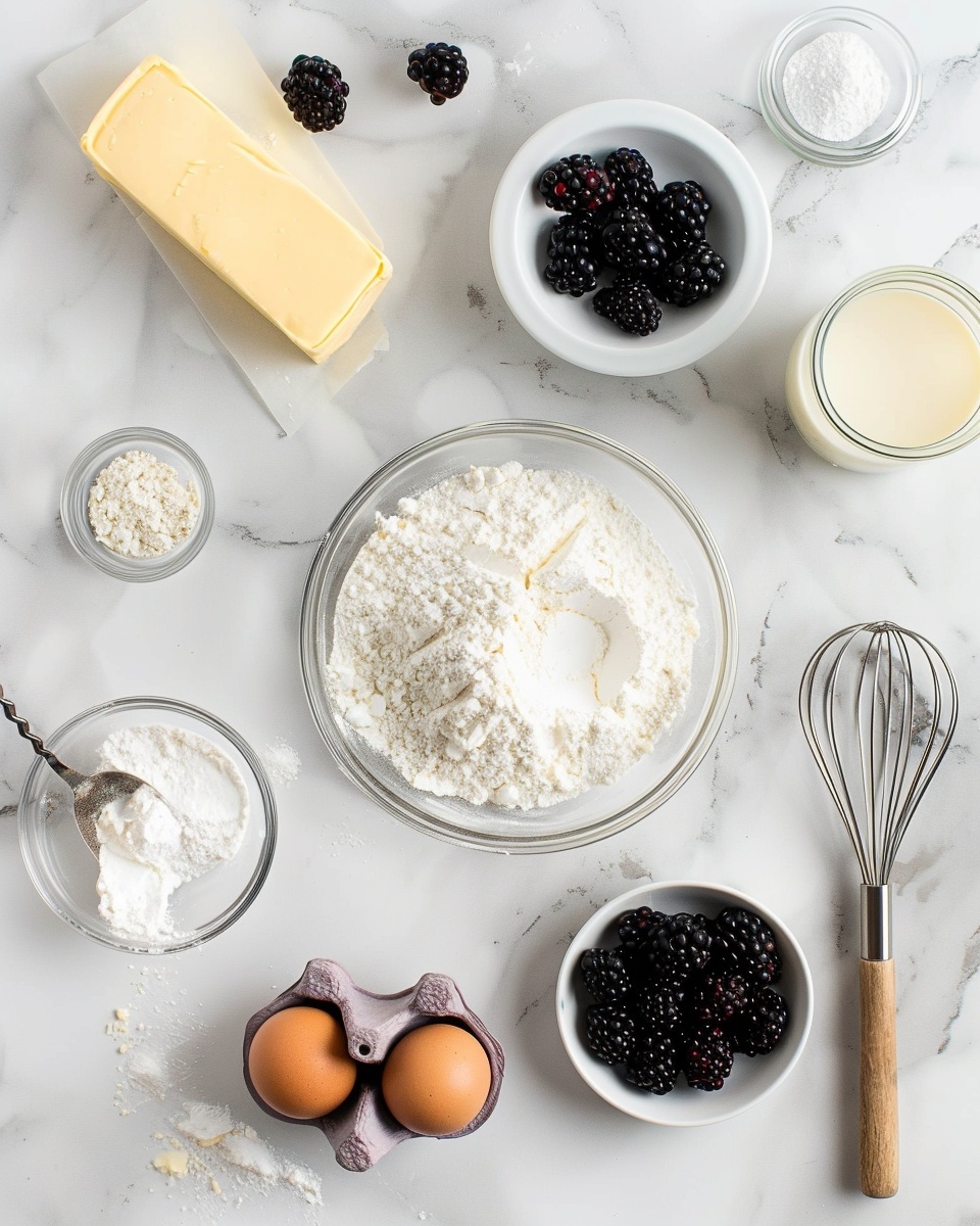 Single white plate featuring one elegant round slice of layered blackberry mousse cake, showing distinct layers of moist dark chocolate base, creamy vibrant purple mousse, and smooth white topping, garnished with three fresh blackberries and a delicate edible purple flower on top, angled close-up shot highlighting the soft texture and fine details of each layer, placed on a white marble surface under natural light, styled as a refined individual dessert serving from a food blog, photo taken with an iphone --ar 4:5 --v 7