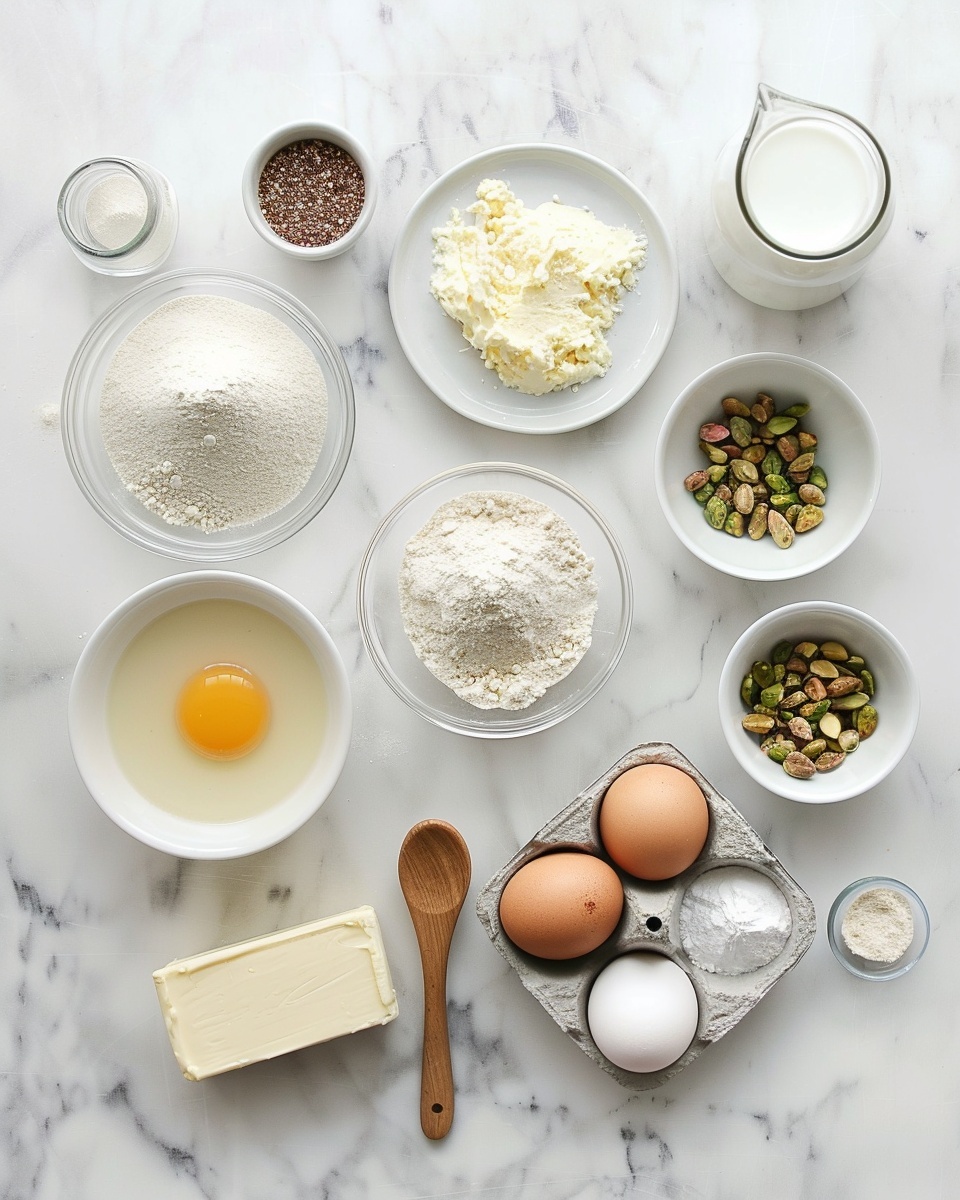 Single white plate with one thick slice of pistachio cake showing a moist crumb speckled with chopped pistachios, a smooth layer of white icing gently draped over the edge with crushed pistachio pieces sprinkled on top, close-up angled view capturing the cake’s soft texture and nutty interior, natural lighting emphasizes the creamy and crumbly layers, plate set on white marble surface with delicate floral accents nearby, styled for an intimate food blog presentation, photo taken with an iphone --ar 4:5 --v 7