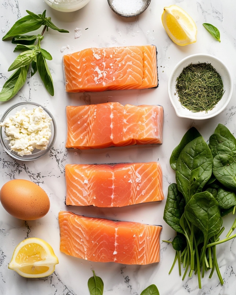 Single white plate with a generous portion of salmon en croûte, showing the golden, flaky puff pastry crust sliced open to reveal tender pink salmon fillet layered over a bed of vibrant green spinach and creamy cheese filling. The close-up angled shot emphasizes the crisp, buttery exterior contrasted with the succulent fish and rich interior layers, garnished with a small sprig of fresh thyme on top, placed on a white marble background in natural light, styled like a food blog serving, photo taken with an iphone --ar 4:5 --v 7