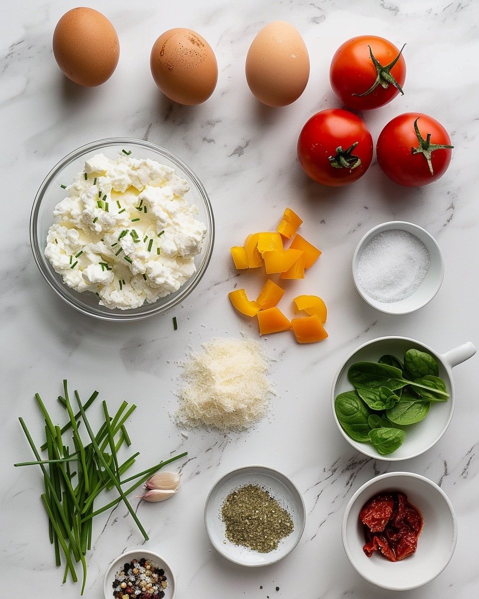 Baked Cottage Cheese Eggs: Amazing Protein-Packed Breakfast Bliss Recipe 5 Single white plate featuring a close-up portion of a savory mini cheese tart with a golden, caramelized top layer sprinkled with finely chopped fresh herbs and cracked black pepper, the flaky pastry crust revealing creamy, soft ricotta filling inside, angled to highlight the rich layers and texture contrast between the crust and cheesy interior, set on a white marble surface with natural daylight illuminating the intimate plated serving, photo taken with an iphone --ar 4:5 --v 7