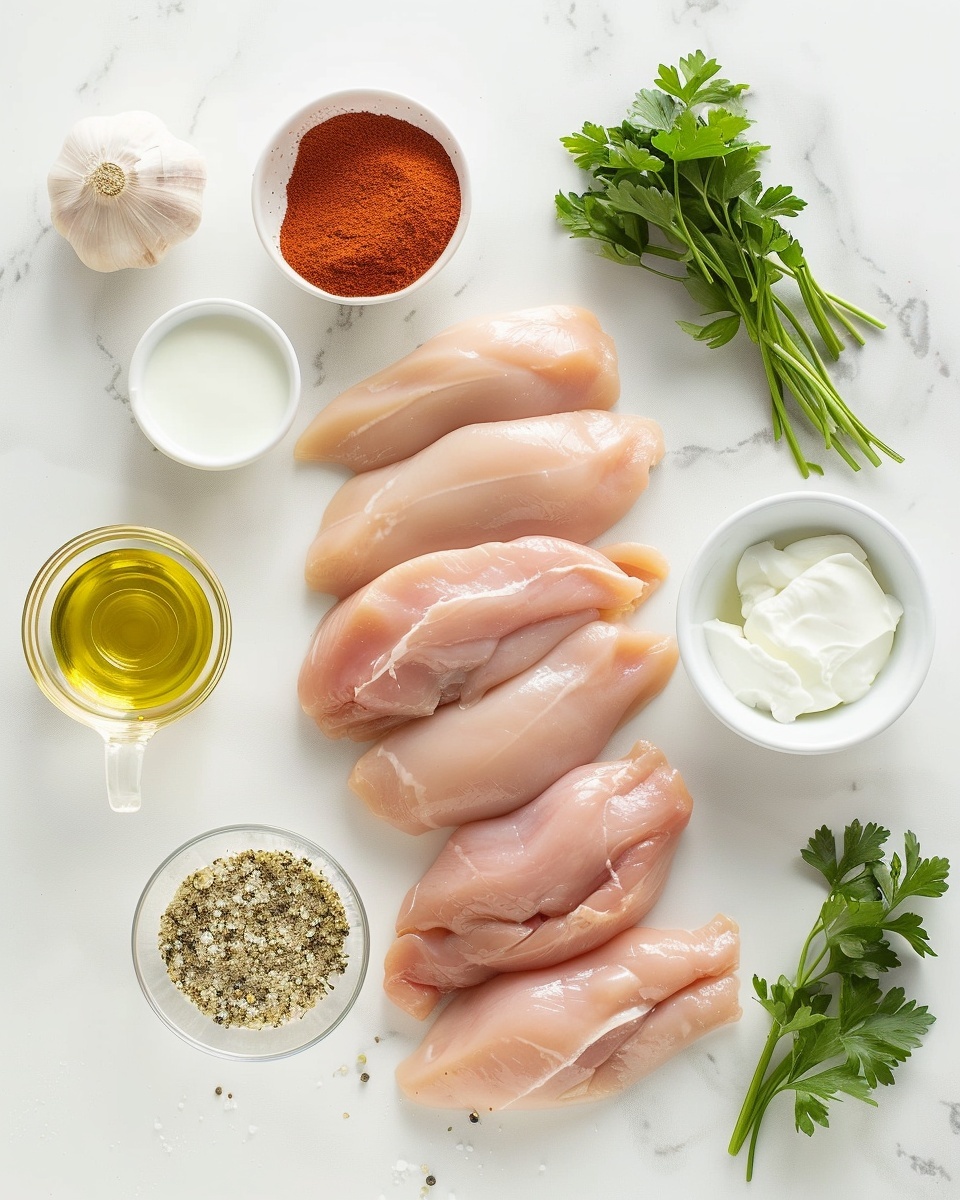 Single white plate featuring a plated portion of golden-browned chicken pieces coated in a creamy herb sauce, close-up angled view highlighting the tender texture of the chicken and the rich, speckled sauce with fresh parsley, freshly cooked with visible caramelized edges, set on a white marble surface with natural lighting, styled like a food blog serving ready to eat, photo taken with an iphone --ar 4:5 --v 7
