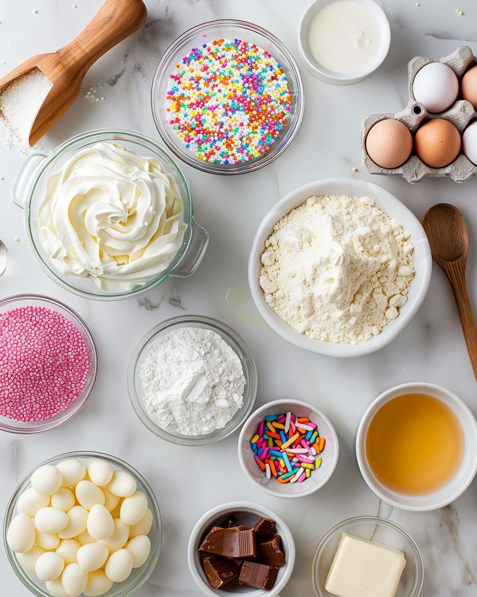 Single white plate featuring one pastel layered mini cheesecake slice, showing distinct layers of lavender, light green, bright yellow, and soft pink creamy filling over a crumbly graham cracker crust, topped with a swirl of whipped cream, colorful round sprinkles, and a single lavender candy egg, close-up angled view highlighting the smooth textures and vibrant colors, placed on white marble surface with natural lighting, styled like a food blog plated serving photo taken with an iphone --ar 4:5 --v 7