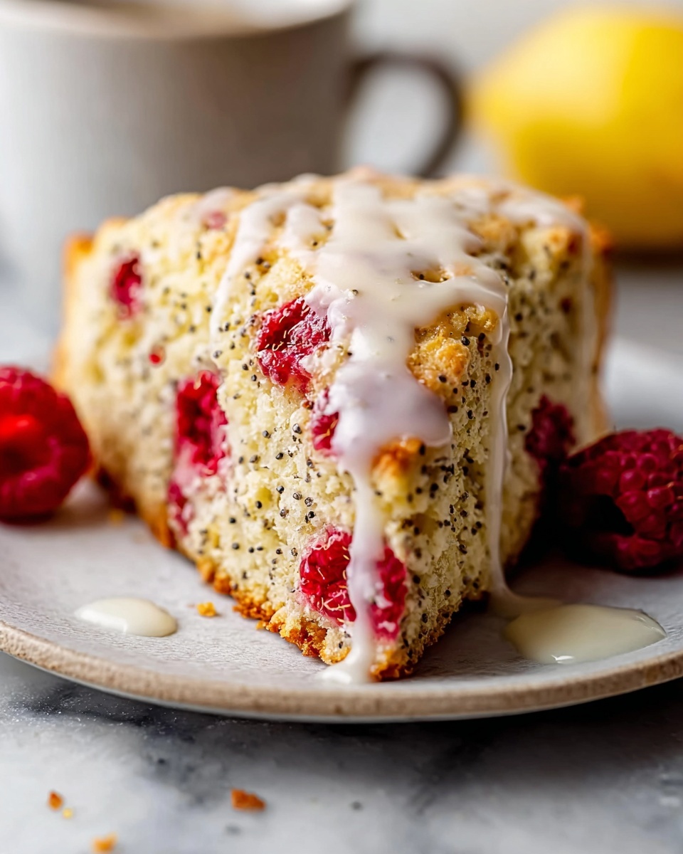 Large white round platter showcasing an entire batch of freshly baked strawberry lemon scones, arranged in a circle with each scone perfectly triangular, studded generously with whole strawberries, and drizzled with smooth white icing topped with lemon zest, garnished with fresh whole strawberries and lemon slices around the edges, all presented on a white marble countertop under natural lighting, styled like a professional food magazine hero shot, photo taken with an iphone --ar 4:5 --v 7