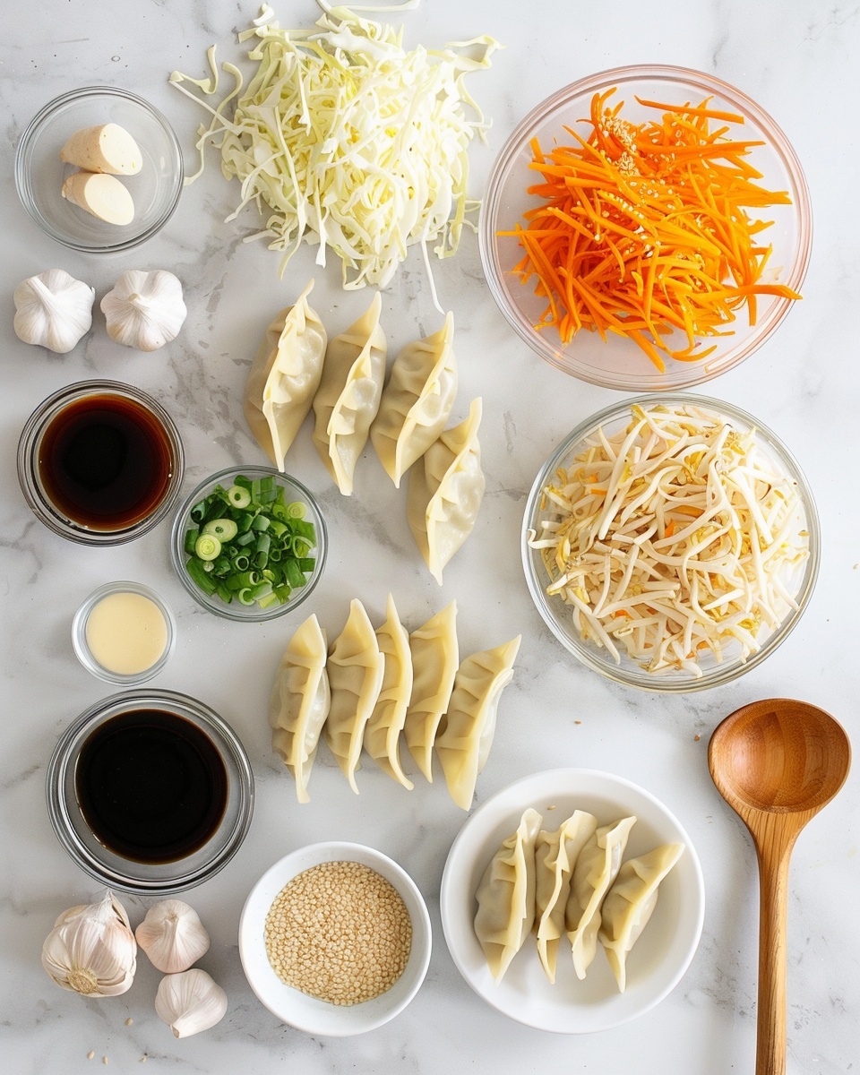 Single white plate featuring one golden pan-fried dumpling with a delicate, pleated edge revealing a glimpse of its flavorful interior, resting on a nest of vibrant stir-fried noodles mixed with minced meat, shredded carrots, purple cabbage, and wilted greens, garnished with chopped green onions scattered atop, photographed close-up with natural lighting to emphasize the contrast of textures and colors, white marble background, intimate plated serving photo taken with an iphone --ar 4:5 --v 7