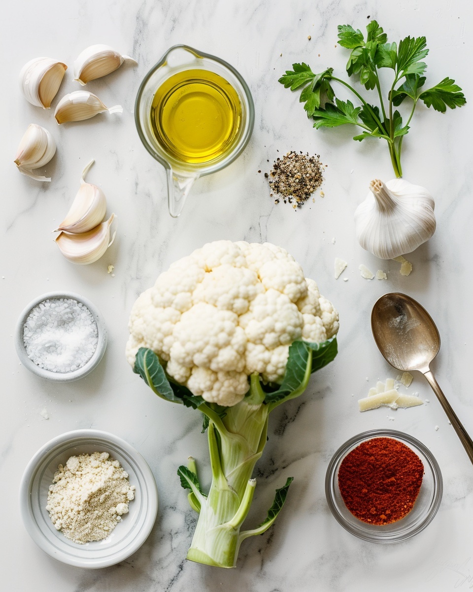Single white plate featuring a generous serving of roasted cauliflower florets, showing golden-brown charred edges and tender interior texture, sprinkled with freshly grated Parmesan cheese and chopped parsley, two lemon wedges on the side for garnish, natural lighting highlighting the crispy exterior and vibrant green herbs, placed on white marble surface, intimate plated serving photo taken with an iphone --ar 4:5 --v 7