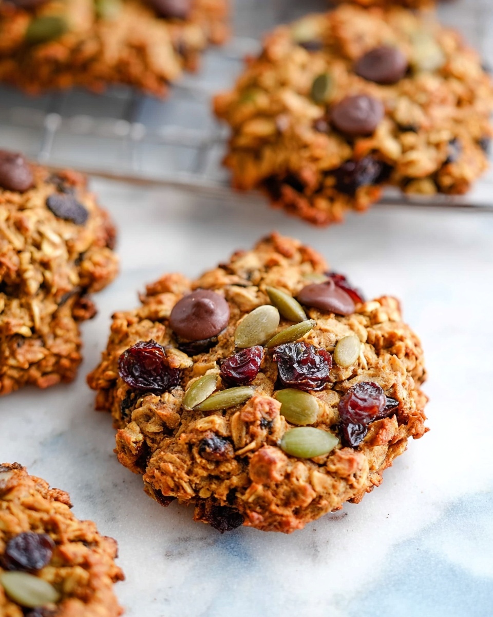 White rectangular platter filled with a generous batch of freshly baked oatmeal cookies studded with chocolate chips, dried cranberries, and pumpkin seeds, all warm and textured with visible oats, arranged neatly in rows to showcase the full, complete batch, photographed from a 3/4 angle on a white marble surface with natural lighting, professional food styling photo taken with an iphone --ar 4:5 --v 7