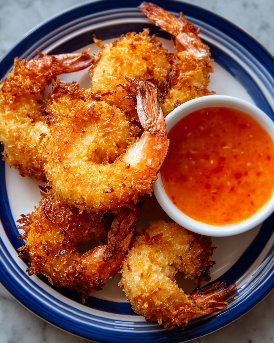 Coconut Shrimp with Sweet Chili Apricot Dipping Sauce Recipe 6 Large white serving platter filled with an abundant arrangement of crispy coconut shrimp, golden brown and perfectly breaded, with vibrant lime wedges scattered around for a fresh citrus touch, accompanied by a small white bowl of bright, tangy sweet chili dipping sauce in the center, entire dish photographed from a professional 3/4 angle on white marble countertop, natural lighting highlighting the crunchy texture of the shrimp, hero shot from a food magazine, photo taken with an iphone --ar 4:5 --v 7