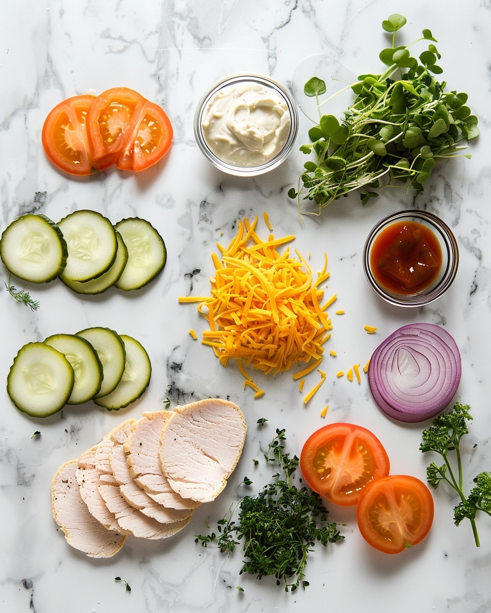 Single white plate featuring one stacked sandwich portion made with crispy roasted eggplant slices, a layer of melted golden cheese, fresh tomato slices, and folded deli turkey meat, close-up angled view revealing the texture of charred eggplant and the gooey cheese edges, garnished lightly with crushed red pepper flakes, placed on a white marble surface in natural light, intimate plated serving photo taken with an iphone --ar 4:5 --v 7