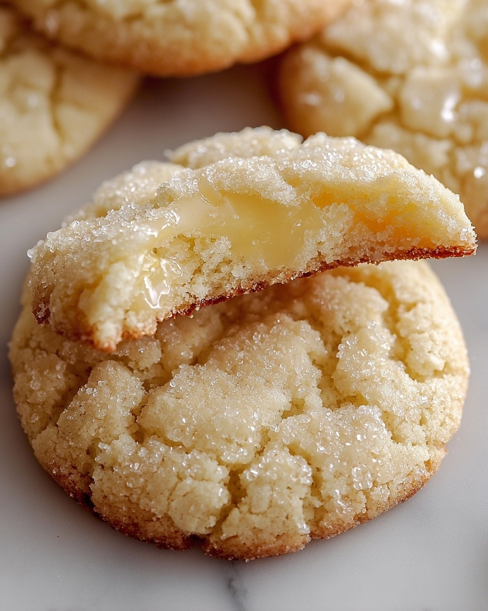 White baking sheet filled with a full batch of round lemon crinkle cookies, each cookie topped with a light glaze and sprinkled with coarse sugar crystals, the cookies closely arranged in neat rows, whole tray photographed from a 3/4 angle on a white marble countertop with natural lighting, professional food styling photo taken with an iphone --ar 4:5 --v 7