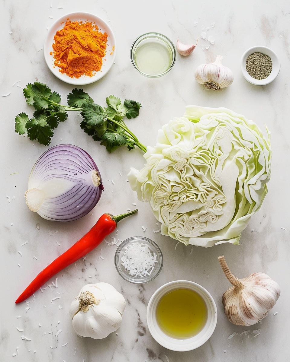 Single white bowl containing a vibrant, close-up portion of curried vegetable hash with shredded cabbage, tender carrot chunks, and translucent onion slices, all coated in golden turmeric-infused sauce, garnished with fresh cilantro leaves on top, slight steam rising to reveal warmth, placed on a white marble surface, intimate plated serving shot with natural lighting, styled as a ready-to-eat individual meal, photo taken with an iphone --ar 4:5 --v 7