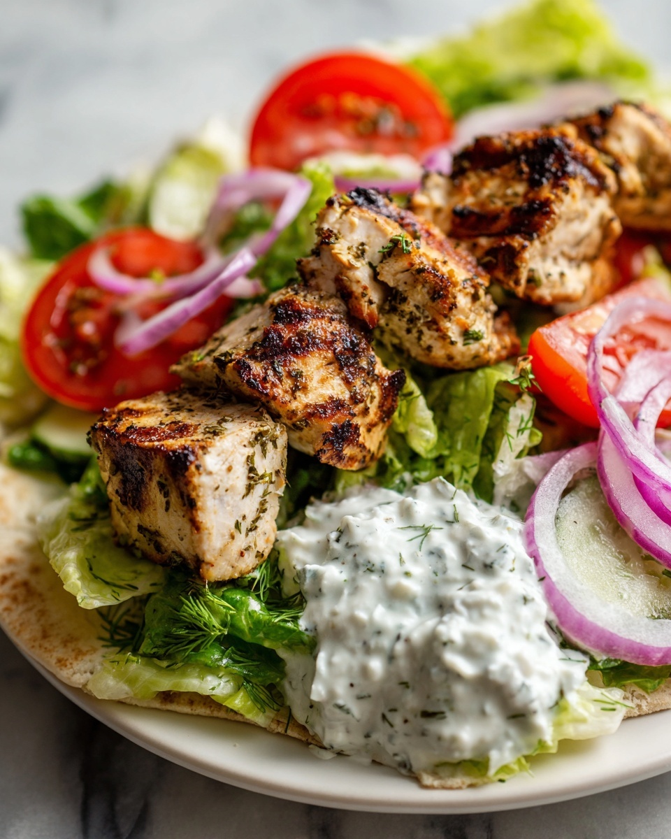 Greek Chicken Souvlaki Recipe 6 Two large white platters filled with multiple perfectly grilled chicken skewers, showcasing juicy, herb-marinated chicken pieces with rich char marks, accompanied by fresh red onion slices and sprigs of fresh herbs, arranged attractively on white parchment paper over a white marble surface, natural lighting highlighting the texture and color of the grilled chicken, professional food magazine hero shot taken with an iphone --ar 4:5 --v 7