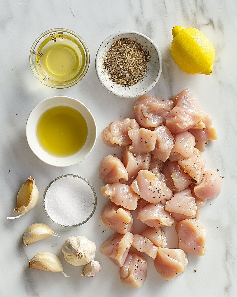 Greek Chicken Souvlaki Recipe 5 Single white plate featuring a neatly arranged portion of grilled herb chicken cubes atop a bed of fresh chopped romaine lettuce, slices of ripe tomato, and thinly sliced red onion, accompanied by a dollop of creamy tzatziki sauce with visible flecks of cucumber and herbs, close-up angled shot highlighting the char marks and juicy interior texture of the chicken, placed on a white marble surface, natural lighting emphasizing vibrant colors and freshness, styled like a food blog serving ready to eat, photo taken with an iphone --ar 4:5 --v 7