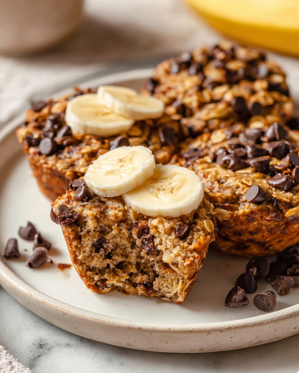 Peanut Butter Banana Baked Oatmeal Cups Recipe 6 Large white oval serving platter filled with a dozen whole oatmeal chocolate chip muffins, each muffin generously studded with chocolate chips and visible rolled oats, arranged neatly to showcase their golden-baked tops and textured crumb, with one muffin broken apart to reveal the moist interior filled with oats and chocolate, photographed from above on a white marble countertop with natural lighting, professional food styling photo taken with an iphone --ar 4:5 --v 7