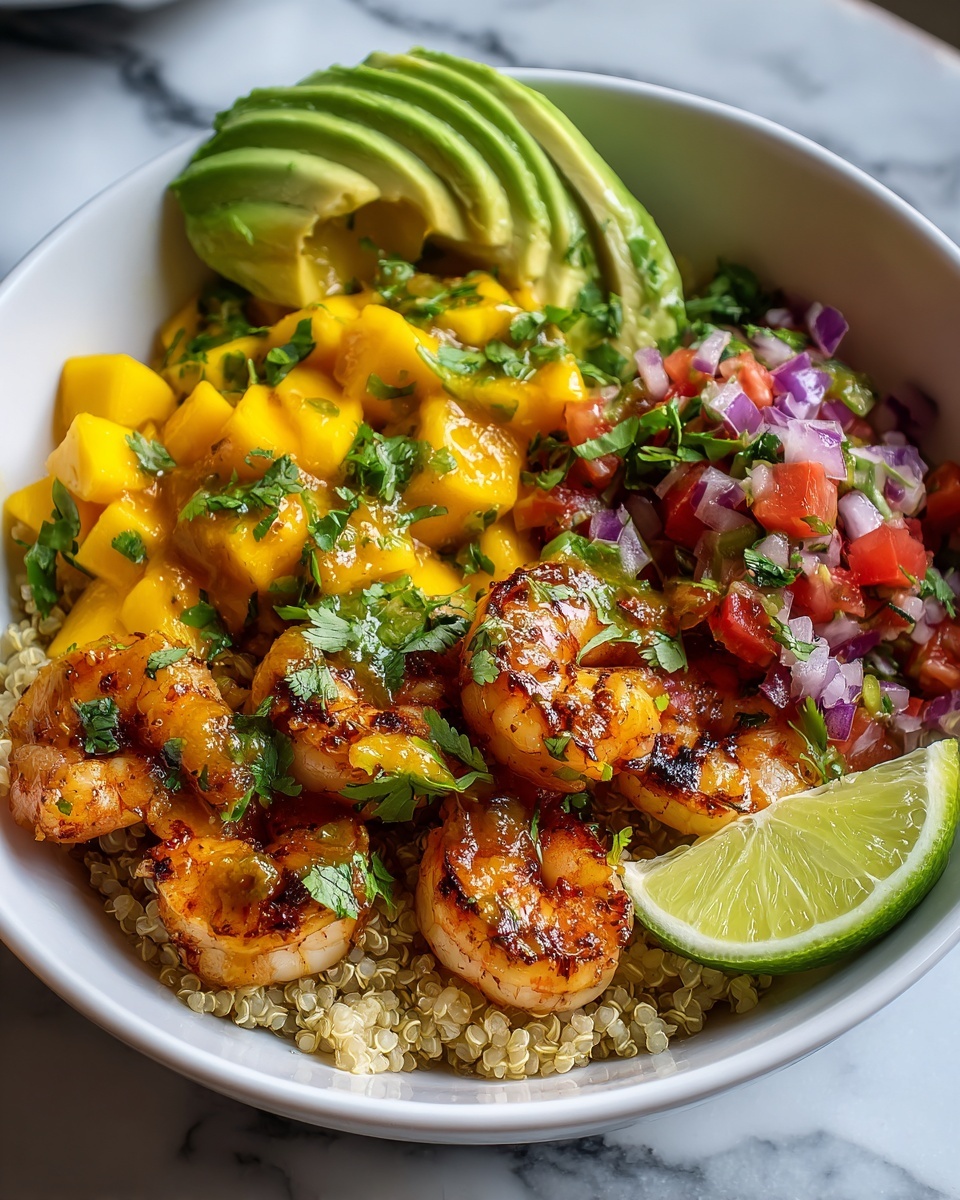 Shrimp and Avocado Bowls with Mango Salsa & Lime-Chili Sauce Recipe
