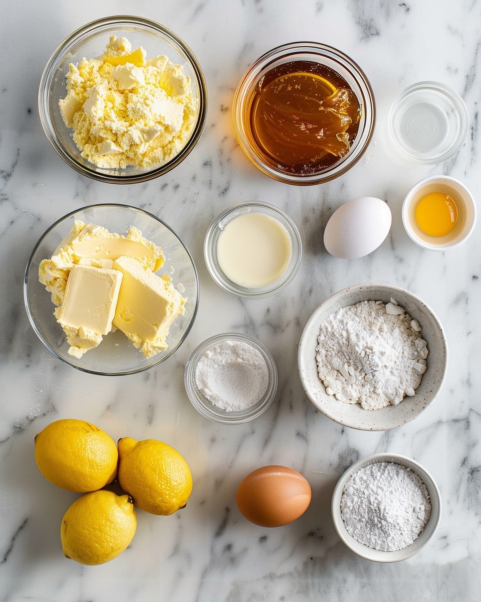 Lemon Cream Cheese Dump Cake Recipe 5 Single white plate showcasing a single square slice of layered lemon cream dessert, featuring a crumbly, golden biscuit base, vibrant yellow lemon curd in the middle, and a thick, creamy white topping with a slightly crumbly texture sprinkled lightly with powdered sugar, angled to reveal each distinct layer and interior textures, placed on a white marble surface under soft natural lighting, styled like an elegant food blog serving, photo taken with an iphone --ar 4:5 --v 7