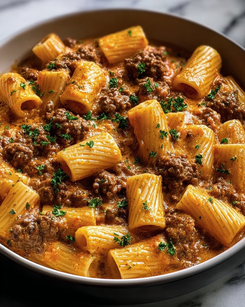Beef With Pasta in Creamy Garlic Sauce Recipe