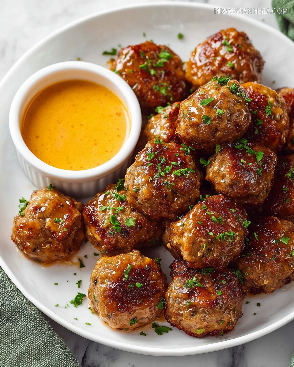Spicy Chicken Meatballs with Buffalo Ranch Dipping Sauce Recipe