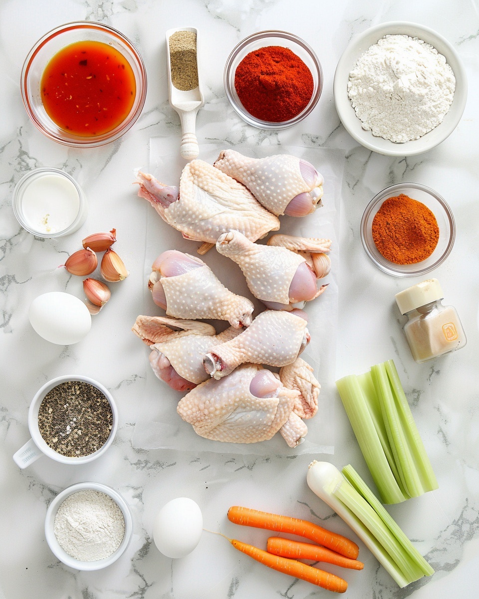 Single white plate with one crispy fried chicken wing generously coated in vibrant orange buffalo sauce, garnished with freshly chopped green onions, close-up angled shot emphasizing the crunchy textured skin and glistening sauce, steam faintly visible, set on white marble surface with natural lighting, styled as a ready-to-eat plated serving from a food blog, photo taken with an iphone --ar 4:5 --v 7