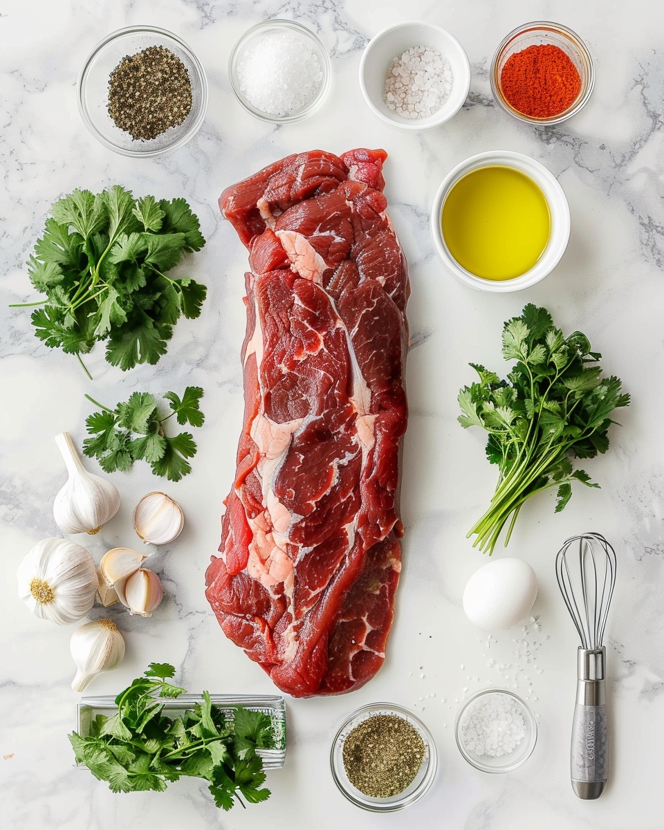 Single white plate featuring one generous portion of medium-rare steak slices arranged to showcase tender, juicy pink interiors and a seared brown crust, accompanied by a small dollop of vibrant green chimichurri sauce on the side, close-up angled shot revealing the texture and marbling of the meat, natural lighting highlights the rich colors, set on a white marble surface, intimate plated serving photo taken with an iphone --ar 4:5 --v 7