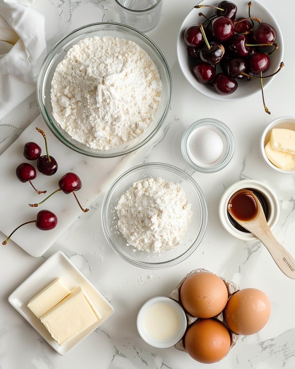 Single slice of two-layer white cake with pale pink frosting generously spread between and around the layers, revealing a fluffy, moist crumb texture and small pieces of cherry embedded in the frosting, garnished with a bright red cherry on the side of the pristine white plate, positioned on a white marble surface with soft natural lighting, angled close-up to emphasize the delicate cake and creamy frosting layers, styled like a food blog serving, photo taken with an iphone --ar 4:5 --v 7
