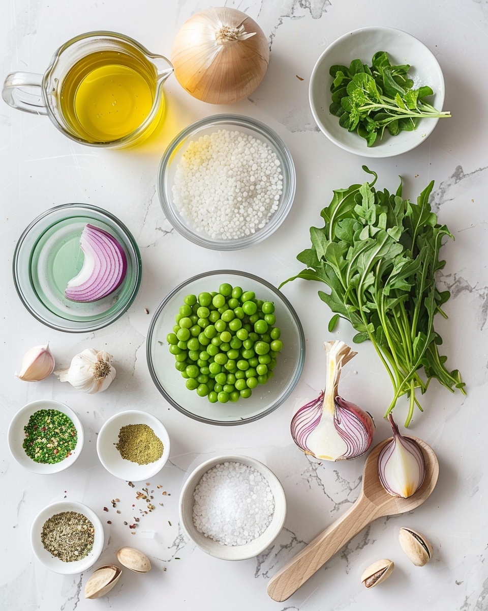 Single white bowl filled with a fresh serving of Israeli couscous salad featuring plump pearl-like couscous grains mixed with bright green peas, thinly sliced red onions, chopped vibrant herbs, and leafy arugula, close-up angled shot revealing the glistening textures and individual ingredients coated gently in vinaigrette, presented on a clean white marble surface, natural lighting highlighting the colorful freshness, intimate plated serving photo taken with an iphone --ar 4:5 --v 7