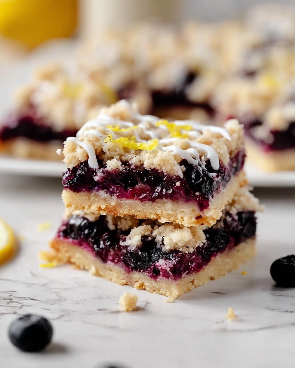 Large white rectangular baking pan filled with an entire uncut blueberry crumble bar, featuring a thick layer of deep purple blueberry filling topped with golden crumbly streusel and drizzled with white icing, garnished with bright lemon zest scattered on top, presented on a white marble countertop under natural light, professional food magazine hero shot, photo taken with an iphone --ar 4:5 --v 7