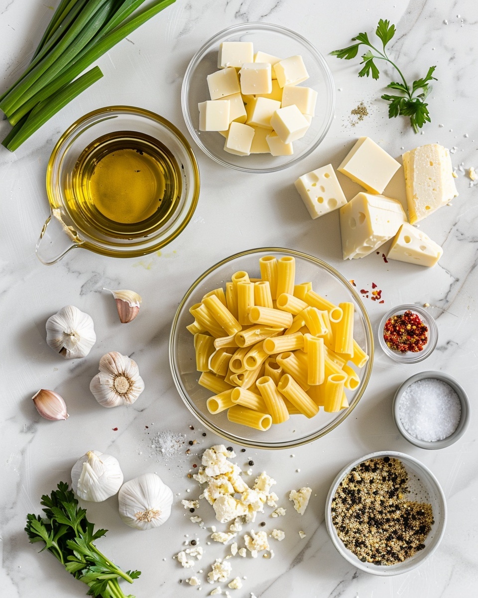 Single white plate with a single portion of creamy rigatoni pasta coated in rich tomato and cheese sauce, close-up angled shot revealing tender rigatoni tubes glistening with sauce and sprinkled with finely chopped green onions, grated Parmesan, and red pepper flakes, garnished with fresh parsley, showing depth and texture of each pasta piece, placed on white marble surface, styled as an individual plated serving photo taken with an iphone --ar 4:5 --v 7