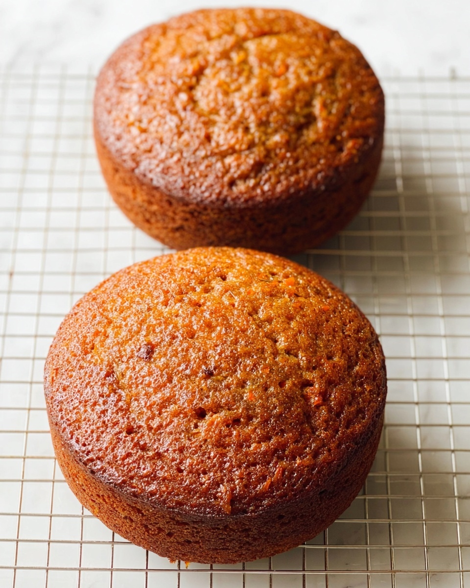 Two whole, round freshly baked golden brown cakes with a slightly cracked surface, resting on a white cooling rack, showcasing their moist and textured tops, photographed from a three-quarter angle on a white marble background with natural lighting, professional food styling photo taken with an iphone --ar 4:5 --v 7