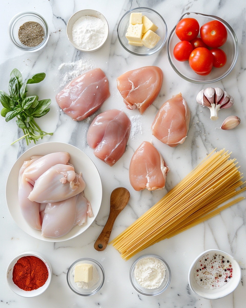 Single white plate elegantly presenting one golden seared chicken portion nestled in a creamy herb and pepper sauce, close-up angle revealing the crispy, seasoned exterior of the chicken and the rich, textured sauce with visible bits of red and green peppers and fresh herbs, natural light illuminating the depth and layers of the dish, placed on a white marble surface, styled food blog plating photo taken with an iphone --ar 4:5 --v 7
