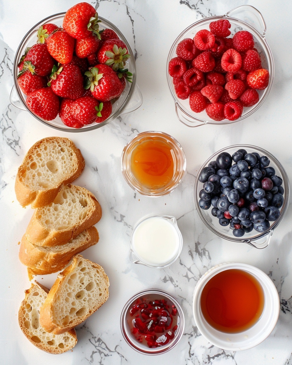 Single white square plate holding one generous slice of mixed berry bread pudding, angled to reveal the soft, custardy interior soaked with berries and bits of bread, vibrant raspberries, blackberries, and blueberries embedded throughout, dusted lightly with powdered sugar, fresh berries scattered artistically on top for garnish, natural light highlighting the moist texture and rich colors, placed on a white marble surface, styled close-up food blog serving photo taken with an iphone --ar 4:5 --v 7