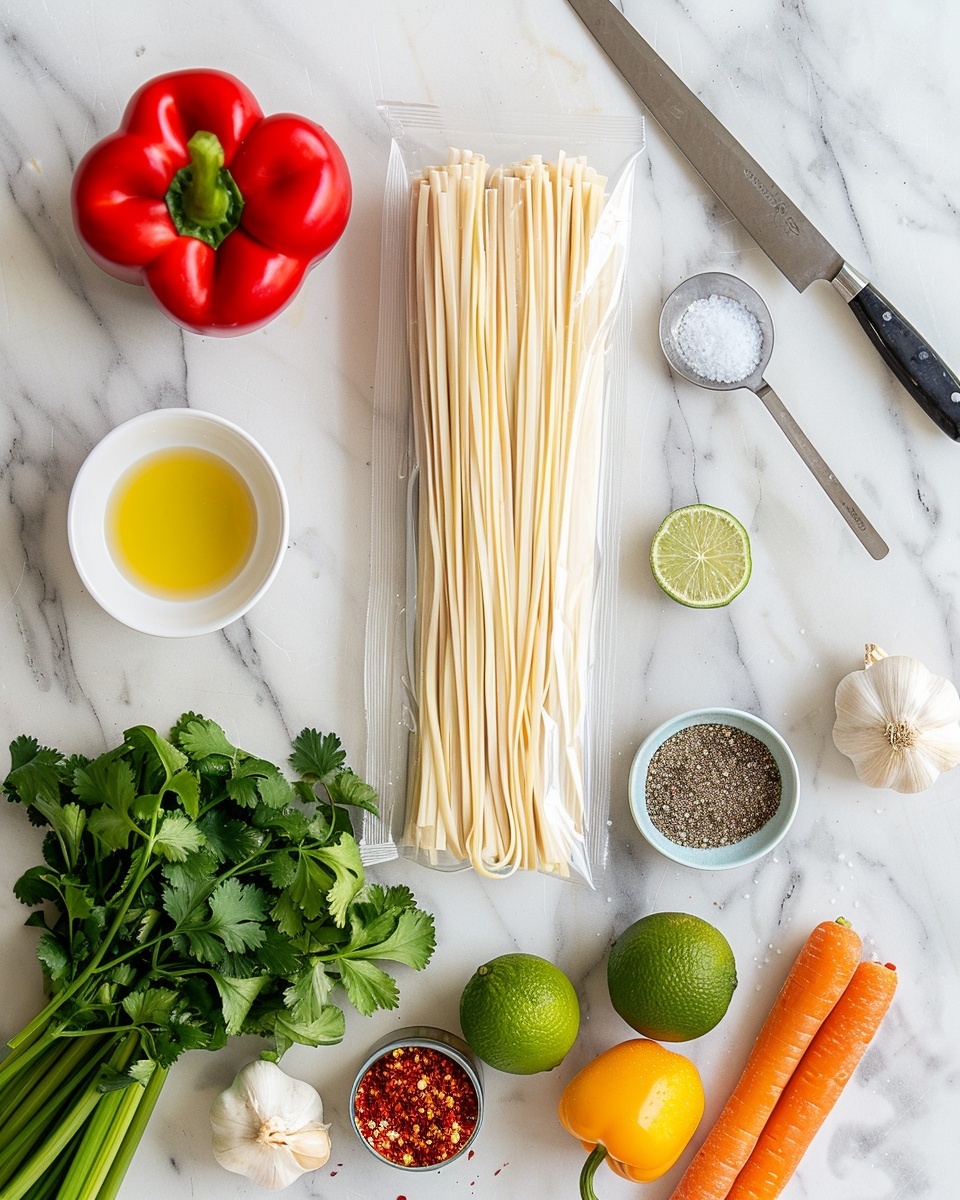 Single white bowl filled with a steaming serving of bright orange spicy noodle soup, showcasing delicate thin rice noodles submerged in flavorful broth with visible red chili oil swirls and fresh chopped cilantro sprinkled on top, close-up angled shot highlighting the vibrant colors and texture of the soup, presented on a white marble surface with natural lighting, styled like a food blog serving photo taken with an iphone --ar 4:5 --v 7