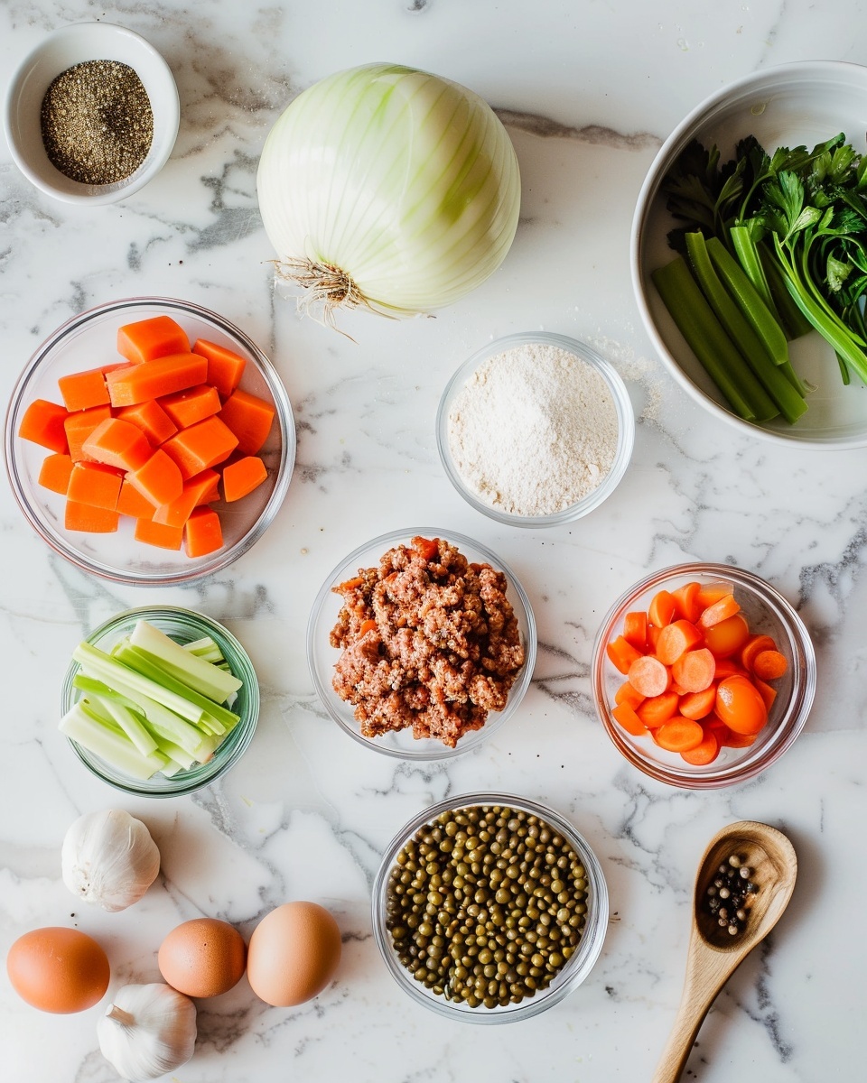 Single white bowl containing a hearty serving of lentil soup with visible chunks of tomatoes, ground meat, lentils, and onions in a rich, thick broth, close-up angled view revealing the texture and layers of ingredients, garnished with a sprinkle of fresh herbs, placed on a white marble surface with natural lighting, styled as an inviting, ready-to-eat portion, photo taken with an iphone --ar 4:5 --v 7