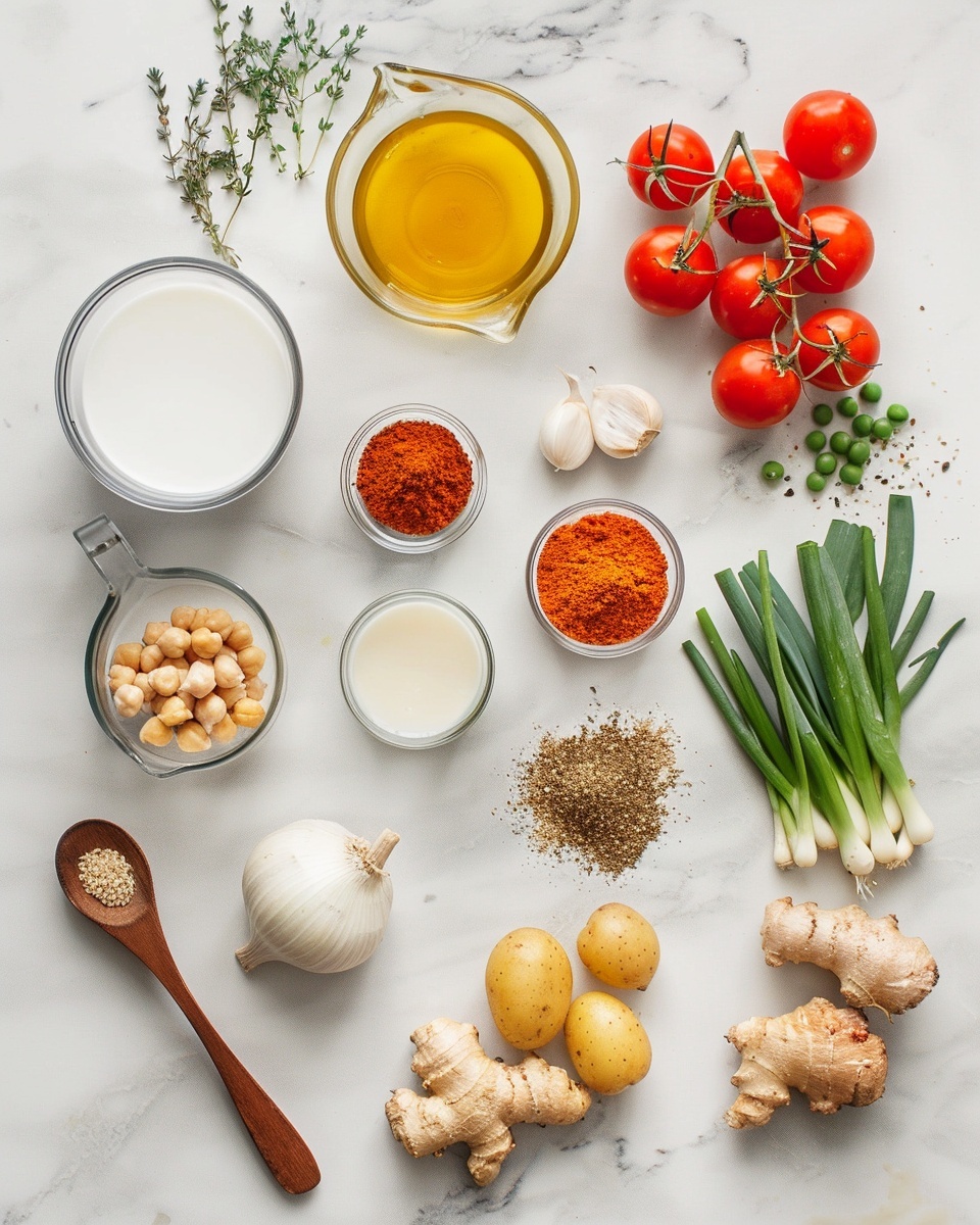 Single white bowl featuring a close-up serving of vibrant yellow chickpea and vegetable curry, showcasing tender chunks of potato, bright green peas, and diced carrots immersed in a rich, thick spiced sauce, with a silver spoon nestled inside, highlighting the hearty texture and warmth of the dish, placed on a white marble surface under natural lighting, styled as a comforting, ready-to-eat portion, intimate plated serving photo taken with an iphone --ar 4:5 --v 7