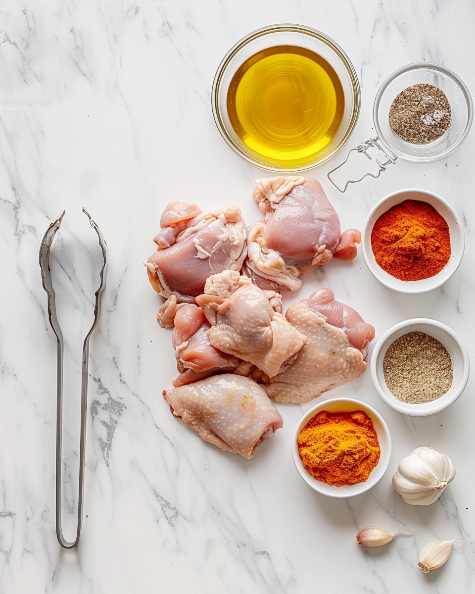 A single white plate holding one golden-brown, well-seasoned roasted chicken thigh garnished with finely chopped fresh herbs, close-up angled shot highlighting the crispy skin and tender juicy interior peeking through a slight tear in the meat, resting on a minimalist white marble surface with natural lighting, styled as a ready-to-eat plated serving from a food blog, photo taken with an iphone --ar 4:5 --v 7