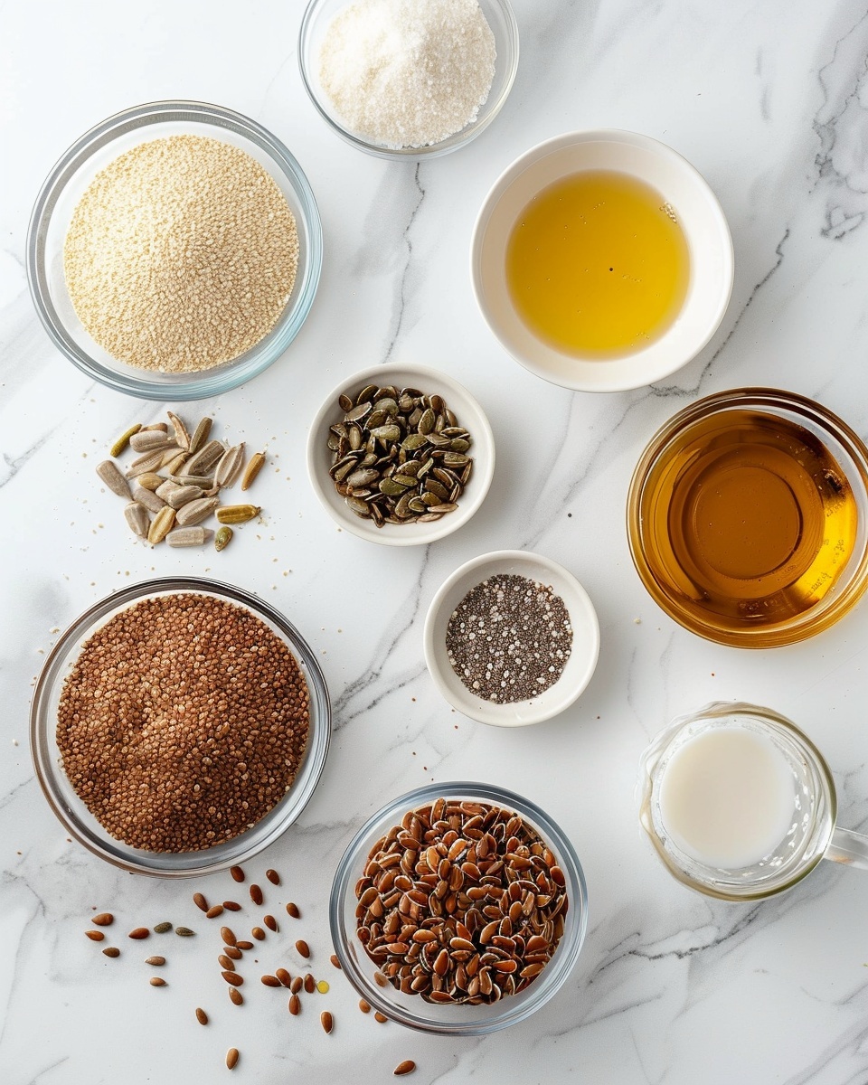Single white plate with one square portion of crunchy mixed seed cracker, close-up angled view emphasizing the varied textures and colors of green pumpkin seeds, brown flaxseeds, white sesame seeds, and sunflower seeds tightly packed together, edges slightly uneven showing the rustic, nutty interior, placed on white marble surface with natural light highlighting the crisp detail, intimate plated serving photo taken with an iphone --ar 4:5 --v 7