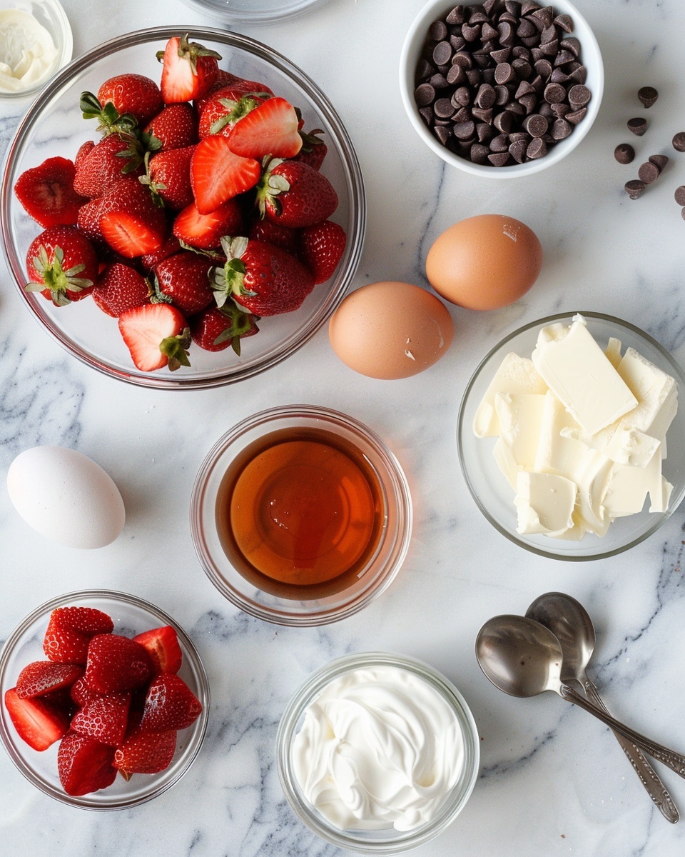 Single white plate featuring one chocolate-covered strawberry marshmallow cluster broken in half to reveal fluffy white marshmallow and bright red strawberry chunks inside, close-up angled shot emphasizing glossy chocolate coating and juicy strawberry interior, natural light enhancing textures, white marble background, styled like a food blog individual serving, photo taken with an iphone --ar 4:5 --v 7