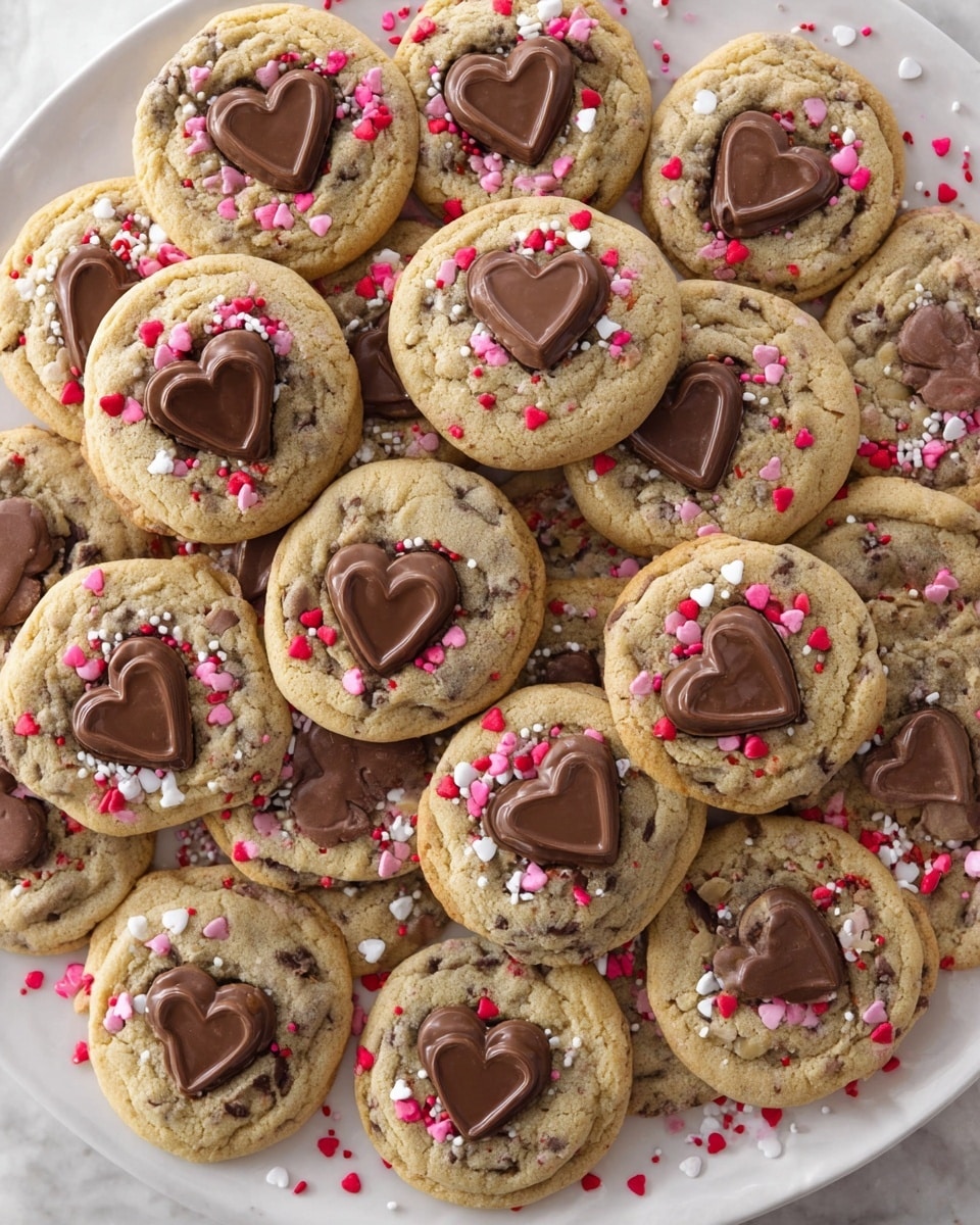 Valentine's Day Chocolate Chip Cookies with Sprinkles and Chocolate Hearts Recipe