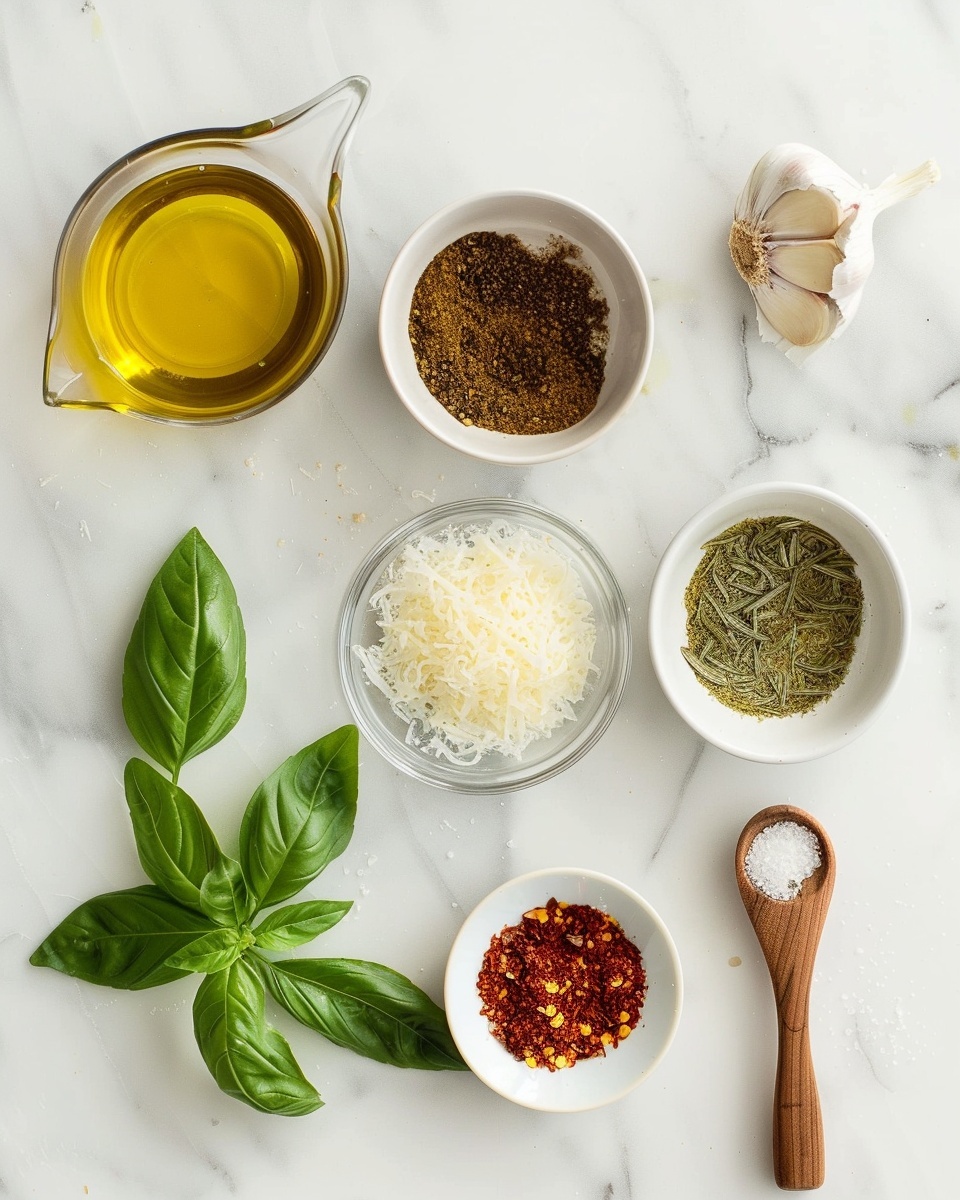 Single white bowl containing a plated serving of herb and chili infused olive oil, close-up angle capturing the vibrant mix of finely chopped fresh herbs, red chili flakes, and minced garlic suspended in golden olive oil, sitting alongside a white plate with two slices of crusty bread, all arranged on a white marble surface under soft natural lighting, styled like an inviting appetizer from a food blog, photo taken with an iphone --ar 4:5 --v 7