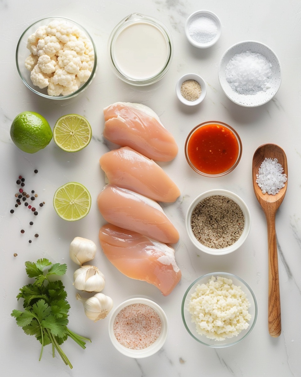 Sweet Chili Coconut-Lime Grilled Chicken with Cauliflower Rice Recipe 5 Single white plate featuring one portion of grilled chicken thigh with visible char marks and glazed skin, resting atop a bed of fluffy cilantro-lime rice showing individual grains and fresh herb flecks, close-up angle highlighting the juicy interior texture of the chicken and the fragrant rice beneath, natural lighting emphasizing the warm golden tones and vibrant green garnish, all set on a white marble surface, intimate plated serving photo taken with an iphone --ar 4:5 --v 7